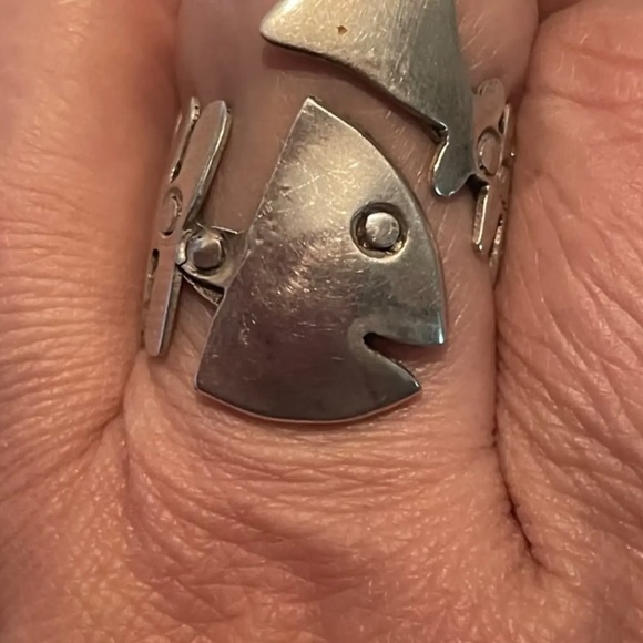 Stunning Vintage Taxco Mexico Fish Skeleton Sterling Silver Wrap Adjustable Stat - Picture 10 of 11